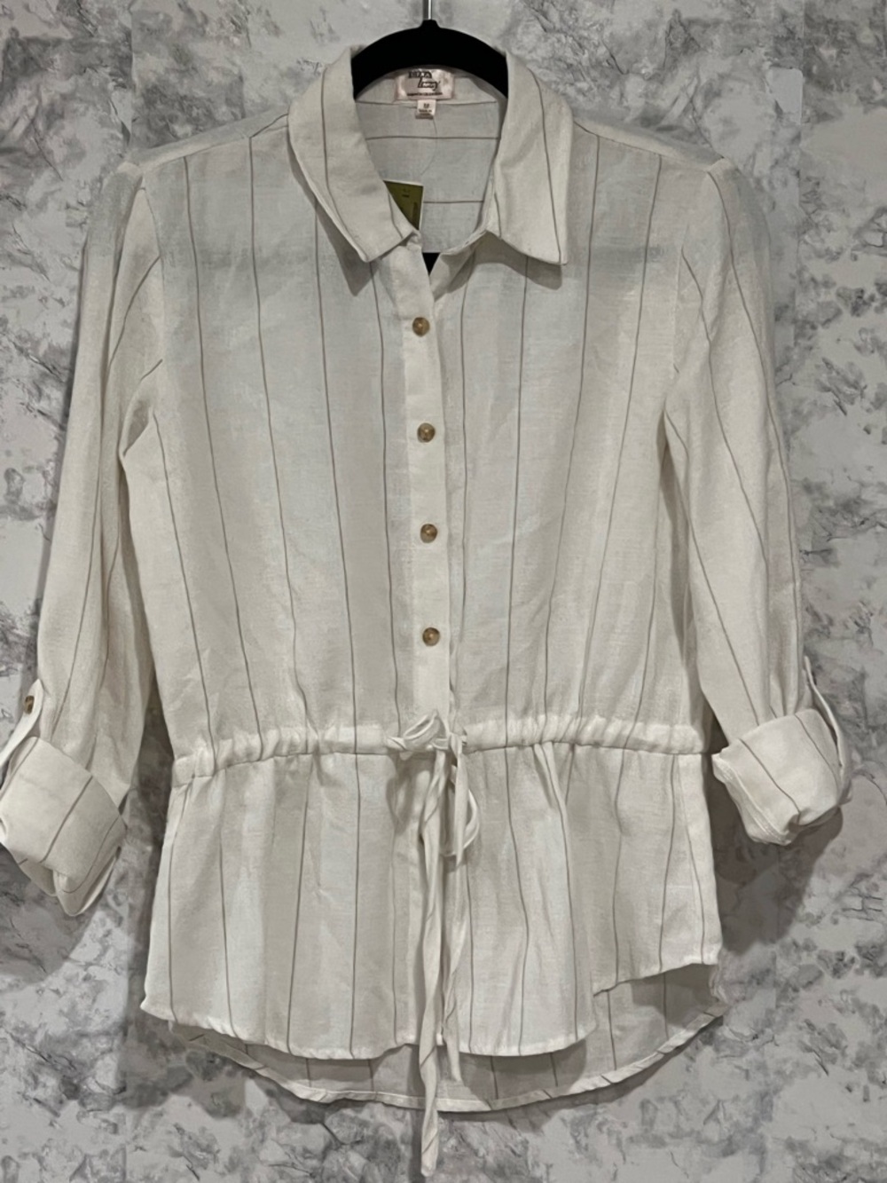 Dizzy Cream Button-Front Drawstring Shirt - Picture 7 of 7